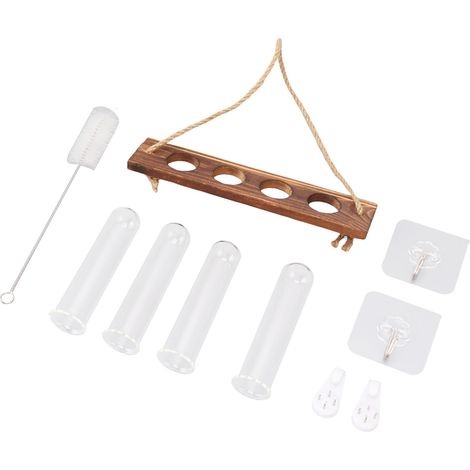1-stöckiges Anzuchtgefäß, 4 Löcher, Hängendes Wand-terrarium Mit Holzständer, Mini-reagenzglas, Retro-farbe