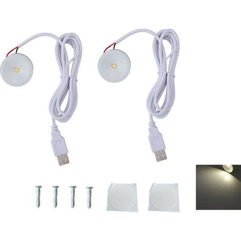2 Sets 5v 1w Usb-runde Led-mini-strahler Für Die Augenpflege Mit 1,3 M Kabel, Schmuckauslagebeleuchtung Für Vitrinen, Schränke, Eingangsbereiche, Natürliches Licht