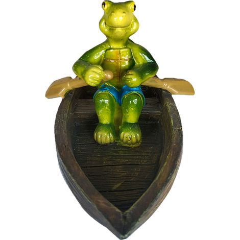 Schwimmende Teichdekoration, Lustige Und Realistische Schildkrötenfigur Aus Kunstharz, Holzboot, Garten 15x12x10,5 Cm