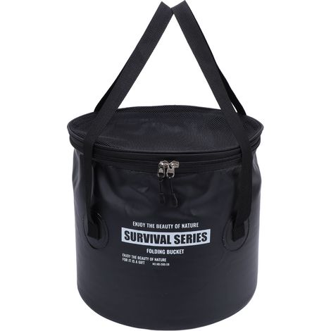 Faltbarer Stoffeimer Mit Netztasche, Tragbarer Abtropfkorb, Wasserbehälter Für Camping, Angeln, Autowäsche, Schwarz