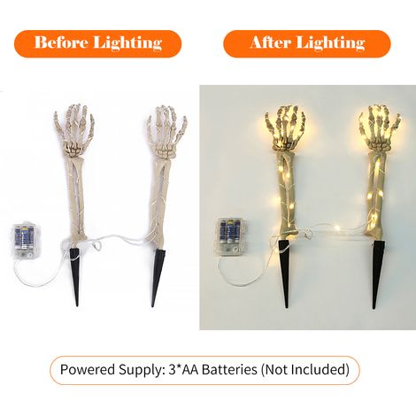 2er-pack Halloween-skelettarm-lichterketten Mit 48 Leds, 1,5 M Lange Lichterkette, Batteriebetrieben, Realistische Erdspieße Für Partydekorationen Und Gartendekorationen