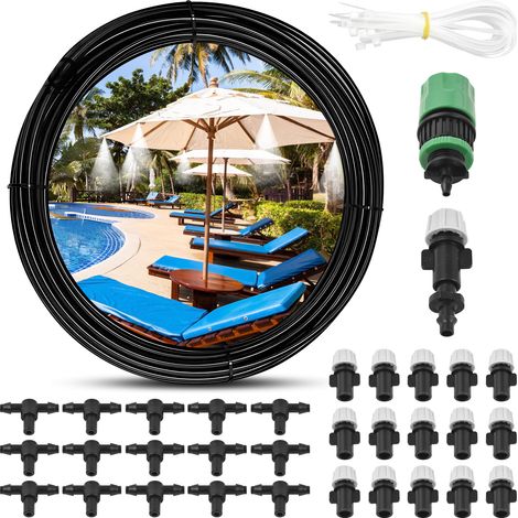 Wassernebel-kühlsystem Für Den Außenbereich, 16 M Schlauch/16 Messing-sprühdüsen/3/4"-adapter, Sprühnebelanlage Für Terrasse, Garten, Hinterhof, Gewächshaus, Trampolin