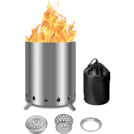Feuerstelle Für Den Garten, Rauchfreier Edelstahl-feuerkorb/feuerfass (15 X 15 X 17,5 Cm) Mit Ständer Und Aufbewahrungstasche, Ideal Für Balkon, Terrasse Und Garten, Geeignet Für Grill, Pellets Und Ho