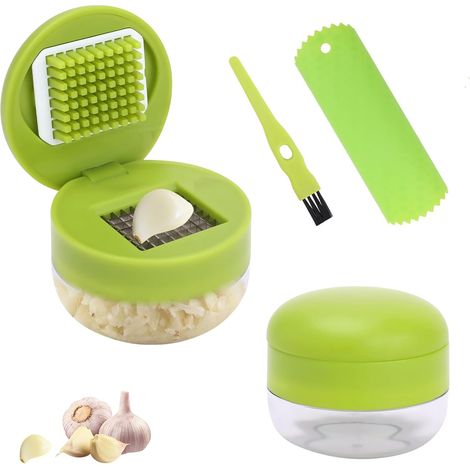 Knoblauchpressen-set, 2-teilige Manuelle Knoblauchpresse Mit Silikonschäler Und Reinigungsbürste, Klingen Aus Lebensmittelechtem Edelstahl, Zerkleinert Mühelos Knoblauch Und Ingwer