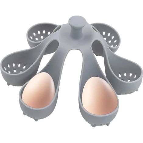 Eierdämpferständer Aus Silikon – Eierkesselhalter – Dampfgaraufsatz – Eierpochierer – 6 Fächer – Silikon-dampfgarschale – Küchenhelfer – Grau