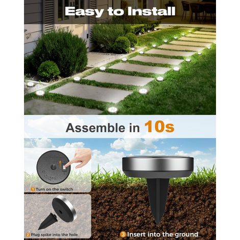 Set Mit 8 Solar-bodenleuchten, 8 Wasserdichte Led-solar-gartenleuchten Für Den Außenbereich, Solar-strahler Für Wege, Rasenflächen, Terrassen, Einfahrten, Höfe, Pools, Kaltweiß [energieklasse E]