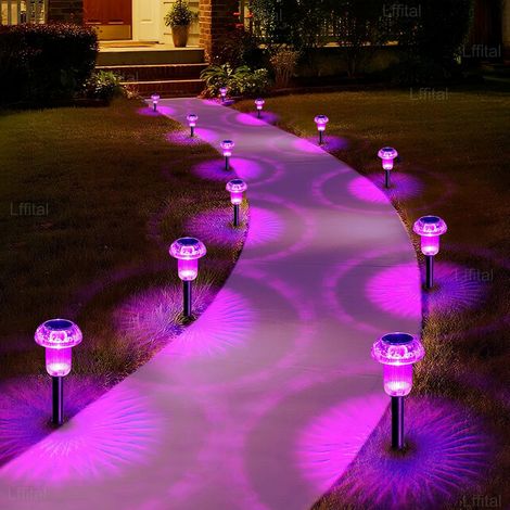 Set Mit 8 Leuchtend Pinken, Pilzförmigen Solar-außenleuchten, Wasserdichte Led-erdspießleuchten Für Wege, Höfe, Rasenflächen, Terrassen, Gärten, Landschaftsdekoration (lila)