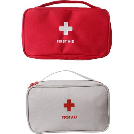 Leeres Erste-hilfe-set – Tragbare Medikamentenaufbewahrungstasche, 2-teiliges Mini-erste-hilfe-set, Mini-medizintasche, Tragbare Erste-hilfe-sets (rot + Grau)