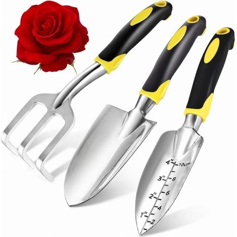 Robustes Gartengeräte-set Aus Aluminium Mit Weichen, Rutschfesten Griffen, Rechen, Kelle Und Unkrautspaten – Das Ideale Geschenk Für Gärtner.