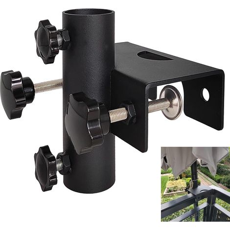 Stabile Sonnenschirmhalterung Für Balkon, Gartenzaun, Terrasse, Befestigungswinkel, Klemmbereich (20 Mm-63 Mm), Sonnenschirmdurchmesser (23 Mm-38 Mm) (schwarz)