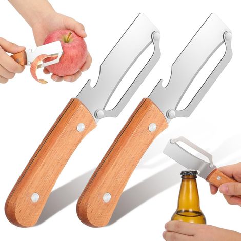 2-in-1 Multifunktions-gemüseschäler Mit Flaschenöffner, Holzgriffen, Edelstahlklinge, Küchenutensil Für Obst Und Gemüse (2-teilig)
