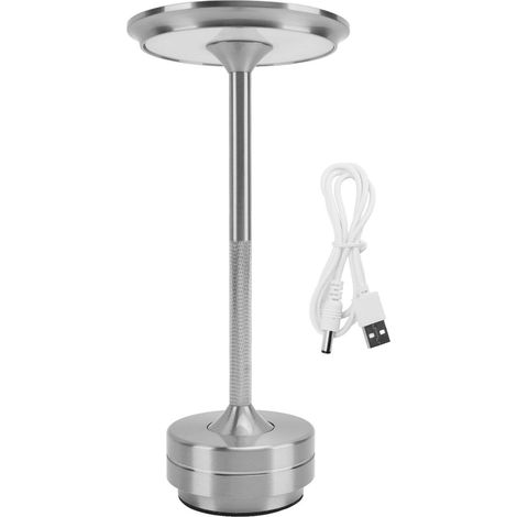 Kabellose Tischleuchte, 3 Farben, Stufenloser Led-dimmer, Wiederaufladbar, Touch-bedienung, Nachttischlampe Für Restaurants, Bars Und Zuhause, Silber