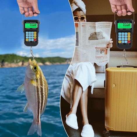 Fischwaage (50 Kg/110 Lb) Mit Lcd-hintergrundbeleuchtung, Tragbarer Elektronischer Haken, Digitale Hängewaage Mit Maßband Für Jagd, Küche Und Postversand