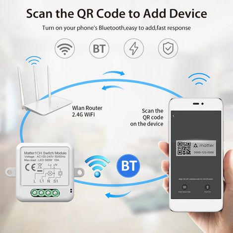 1ch Matter Mini Smart Wifi-schaltermodul, 10a-relais Für Die Hausautomation, Kompatibel Mit Pod/assistant/smartthings, Selbstmontage