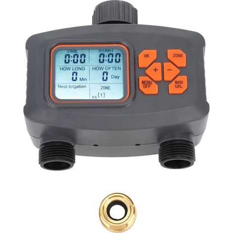 Schlauchzeitschaltuhr Mit 2 Ausgängen, Automatischer Bewässerungsregler Mit G3/4-außengewinde Auf G1/2-innengewinde-adapter