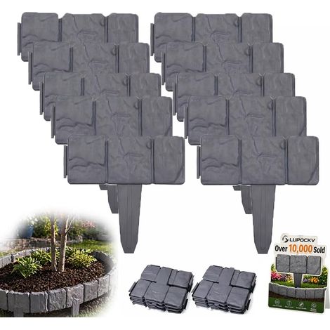 Set Mit 20 Gartenrandleisten In Steinoptik – 25 X 23 Cm, Wasserfest, Mit Klicksystem, Zur Gartengestaltung Für Beete, Wege Und Rasenflächen.