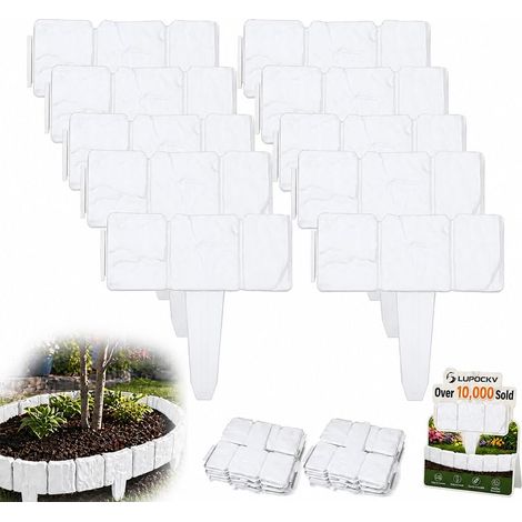 Set Mit 20 Gartenrandleisten In Steinoptik – 25 X 23 Cm, Wasserfest, Mit Klicksystem, Weiß