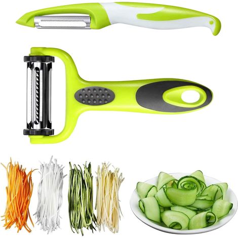 2-teiliges Multifunktions-schälerset – Gemüseschäler, Sparschäler Und Spaghettischäler – Edelstahl, Grün, Schwarz, Weiß