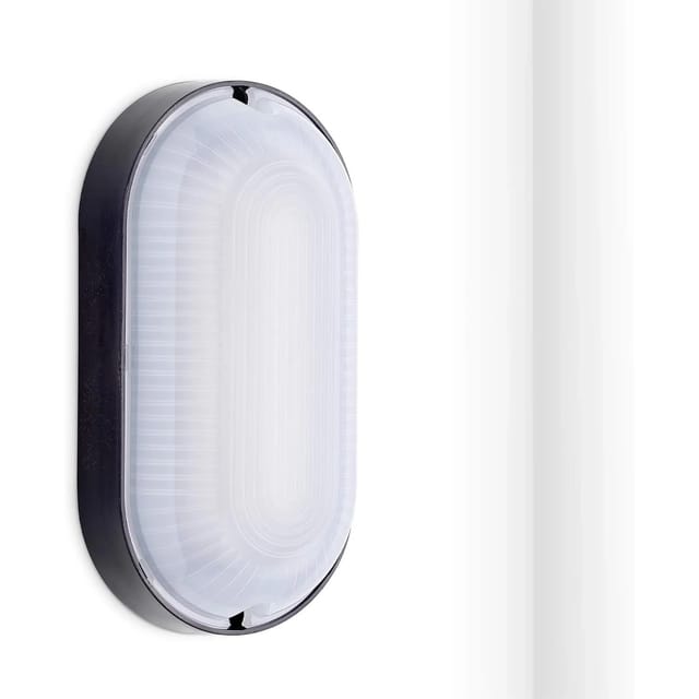 Oktaplex LED Ovalleuchte mit Durchgangsverdrahtung Base 9W 800lm IP65 Neutralweiß Kellerlampe Schwarz
