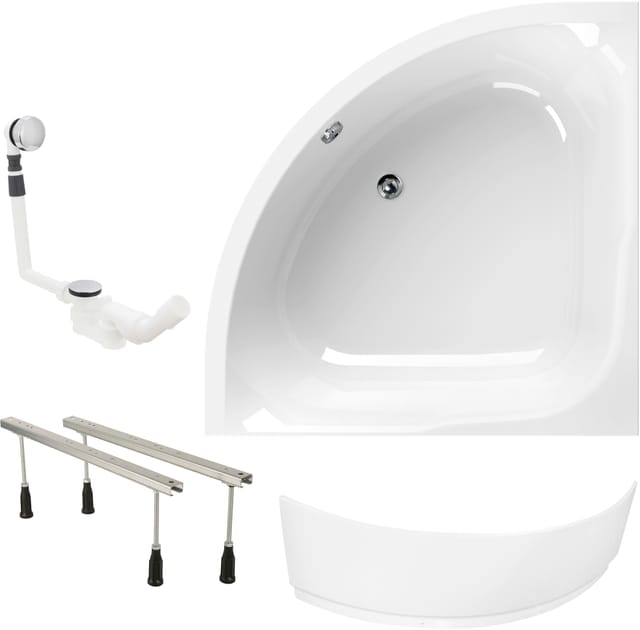 Calmwaters Eckbadewanne Modern Small 2 120x120 cm Set Schürze Wannenfuß & Ablaufgarnitur 99000047