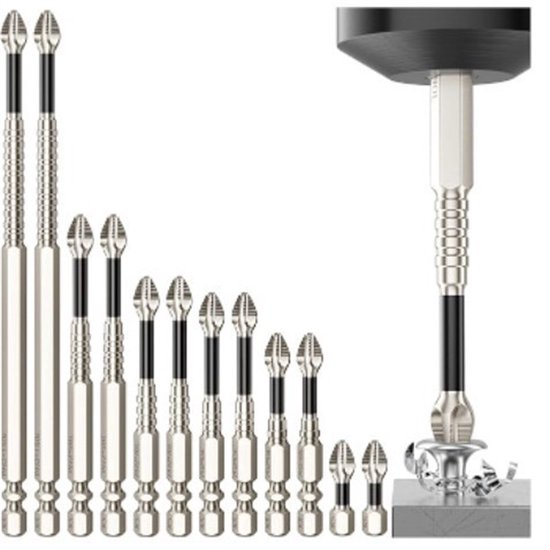 Hochmagnetischer Schraubendreher Bohrer Satz 12 Teilig K5 Stoßfester Schleifbohrer Magnetischer Schraubendreherkopf 25 50 65 70 90 150 Mm (12 Stü