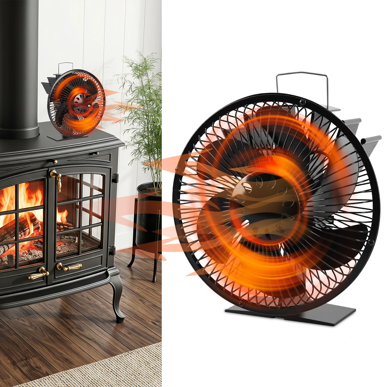 Jiubiaz Kaminofen Ventilator 160–200 Cfm, Leiser Ofenlüfter Bis 25 Db Mit Schutzkorb, Ohne Strom