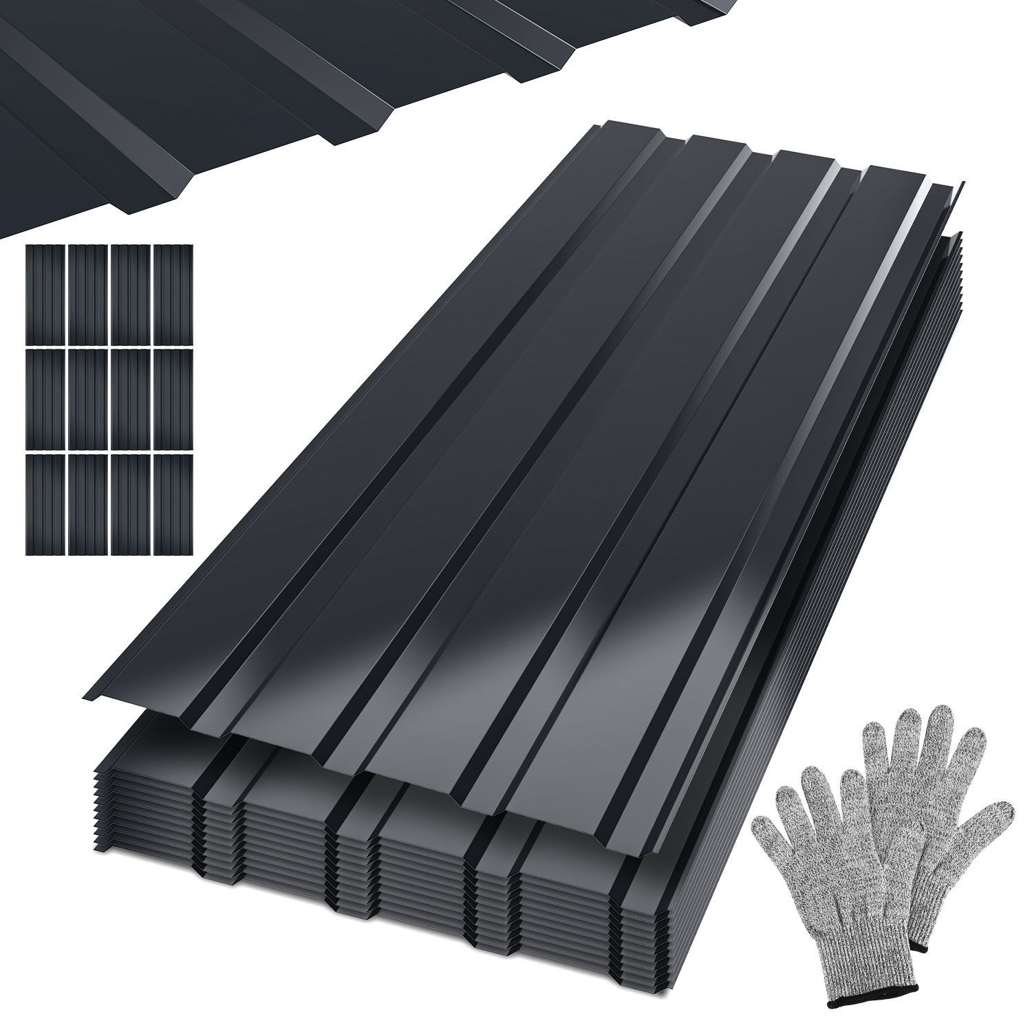 Jiubiaz 12er Trapezblech Dachplatten 0,25 Mm, 115 X 45 Cm, Anthrazit, Stahl, Bis 6 M²