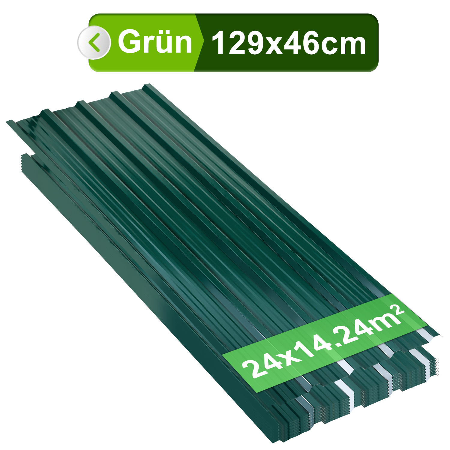 Jiubiaz 36er Trapezblech Dachplatten 0,25 Mm, 129 X 46 Cm, Grün, Verzinkter Stahl, Ca. 21 M²
