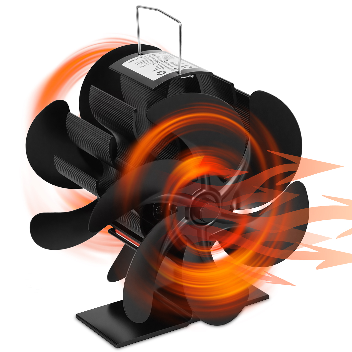 Jiubiaz Doppelseitiger Kaminventilator Mit 12 Flügeln, Kaminofen Ventilator Wärmebetriebener Ofenventilator Ohne Strom, Mit Ofenthermometer Für Holzofen