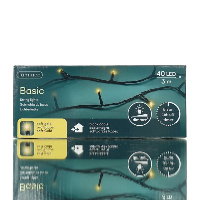 Lumineo Led Lichterkette Basic Schwarz 3 Meter 40 Lichter - Softgold