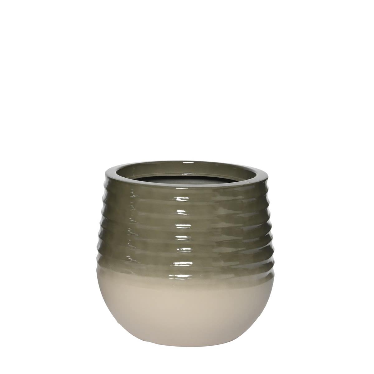 Kaemingk Pflanzgefäß Jamie S Bauchig Geriffelt Grün & Weiß Ø 28 Cm 37 Cm - Kunststoff