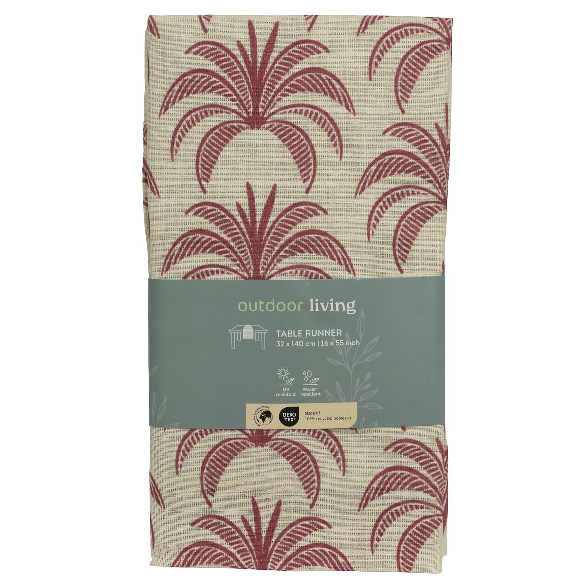 Outdoor Living Tischläufer Palmen Beige & Rot 32 X 140 Cm - Polyester-baumwolle