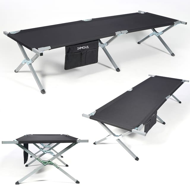 24MOVE Campingbett Feldbett Gartenliege Campingbett bis 200 kg - klappbar inkl. Tragetasche für einfachen Transport