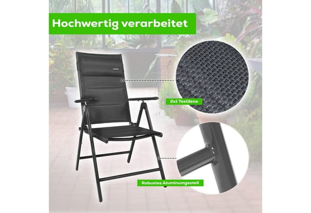 GARMIO Gartenstuhl Balkonstuhl FLORENZ Schwarz - Gartenstuhl FLORENZ, robustes Aluminiumgestell für Garten