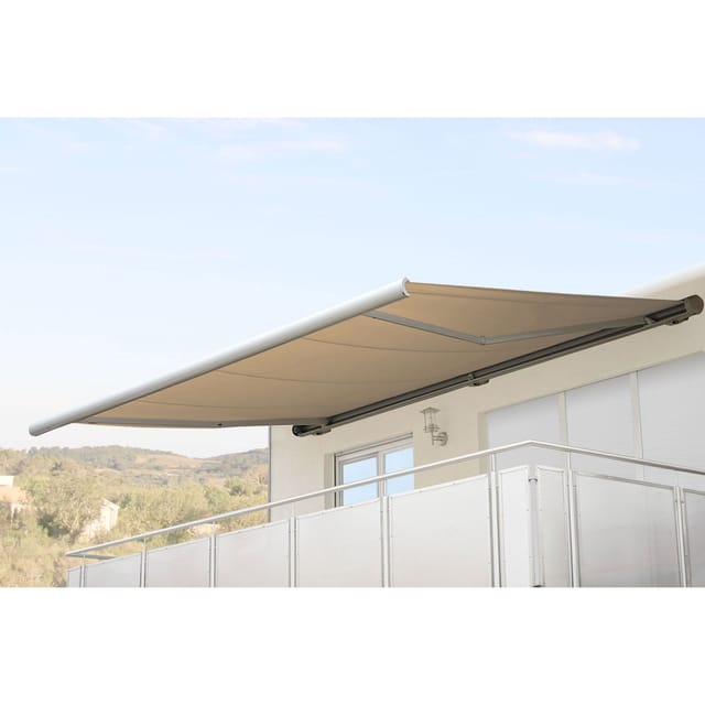 MCW Elektrische Kassettenmarkise H27 6x3m Polyester Creme Rahmen Weiß