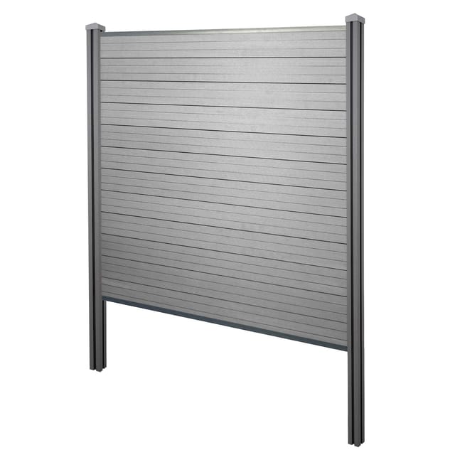 MCW WPC-Sichtschutz Savoie Windschutz Zaun WPC-Pfosten Zum Einbetonieren - Basiselement 195cm Grau