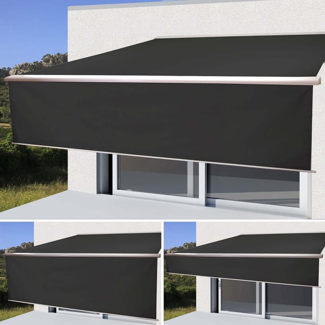 MCW Kassetten-Markise H124 Volant Ausfahrbar 5x3m Polyester Anthrazit