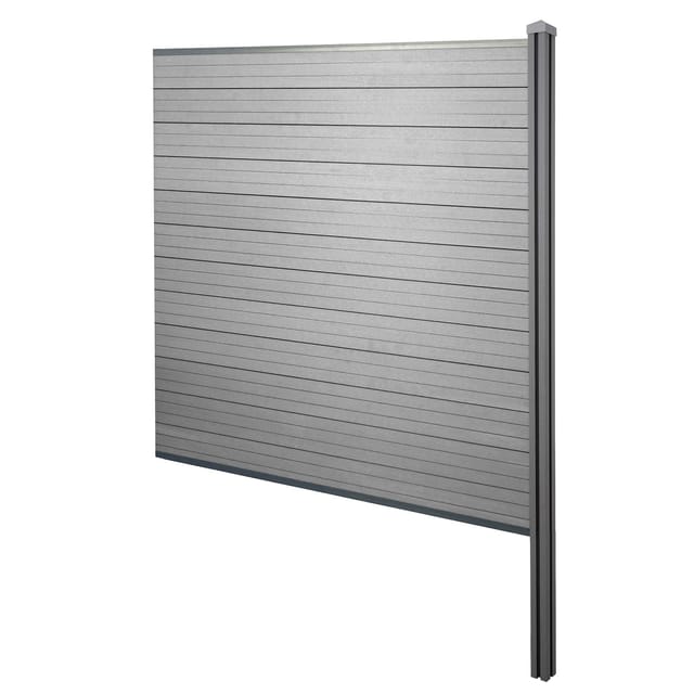 MCW WPC-Sichtschutz Savoie Windschutz Zaun WPC-Pfosten Zum Einbetonieren - Erweiterungselement 188cm Grau