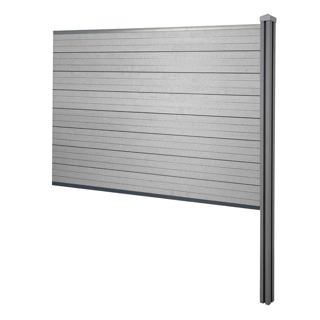 MCW WPC-Sichtschutz Savoie Zaun Windschutz WPC-Pfosten Zum Einbetonieren - Erweiterungselement 188cm Grau