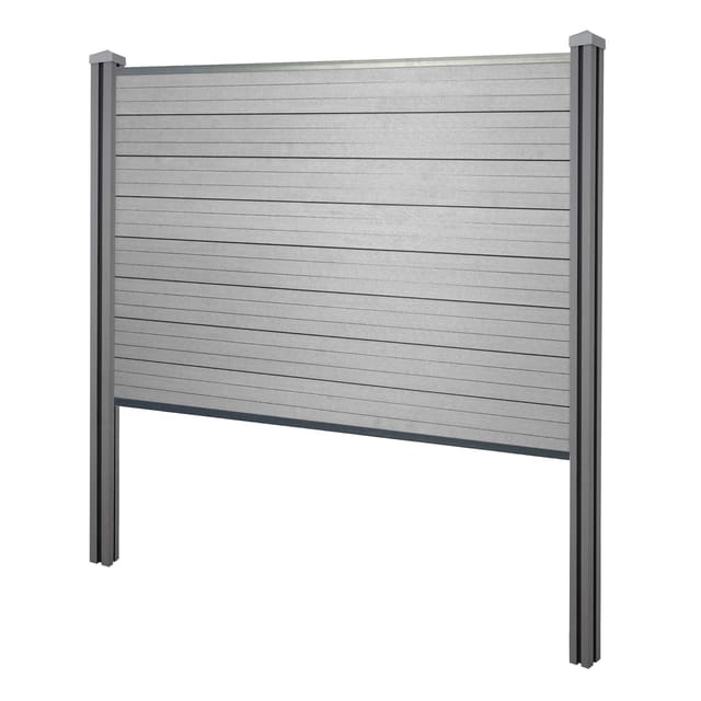 MCW WPC-Sichtschutz Savoie Zaun Windschutz WPC-Pfosten Zum Einbetonieren - Basiselement 195cm Grau