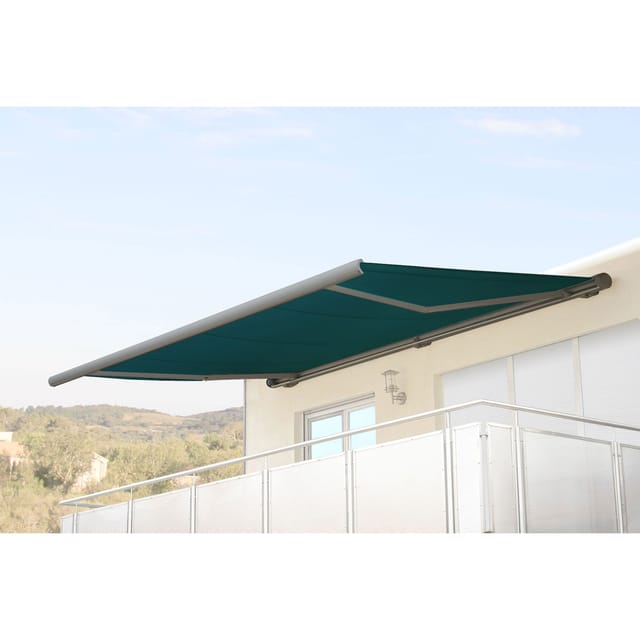 MCW Elektrische Kassettenmarkise H122 4x3m Polyester Blau-grün Rahmen Grau