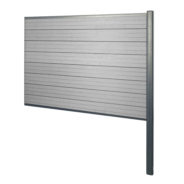 MCW WPC-Sichtschutz Savoie Zaun Windschutz Alu-Pfosten Zum Einbetonieren - Erweiterungselement 185cm Grau