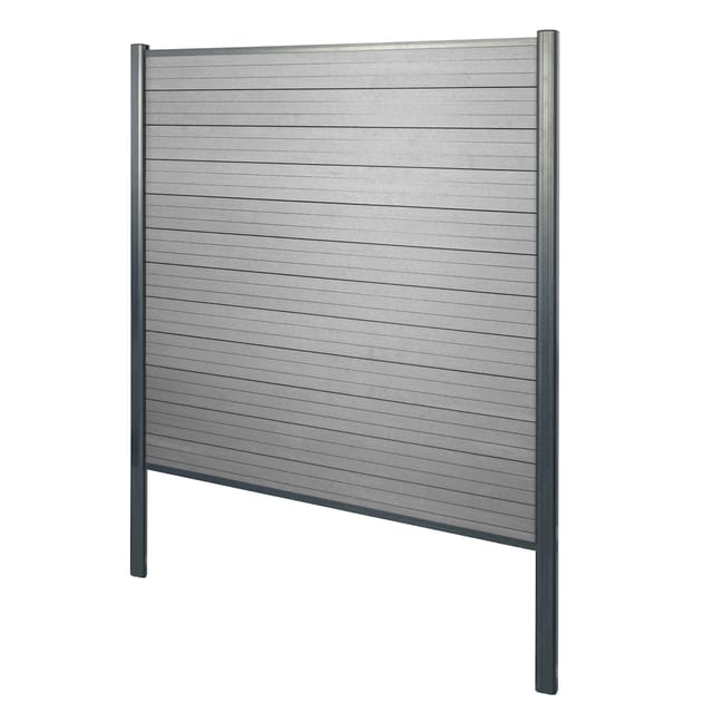 MCW WPC-Sichtschutz Savoie Windschutz Zaun Alu-Pfosten Zum Einbetonieren - Basiselement 190cm Grau