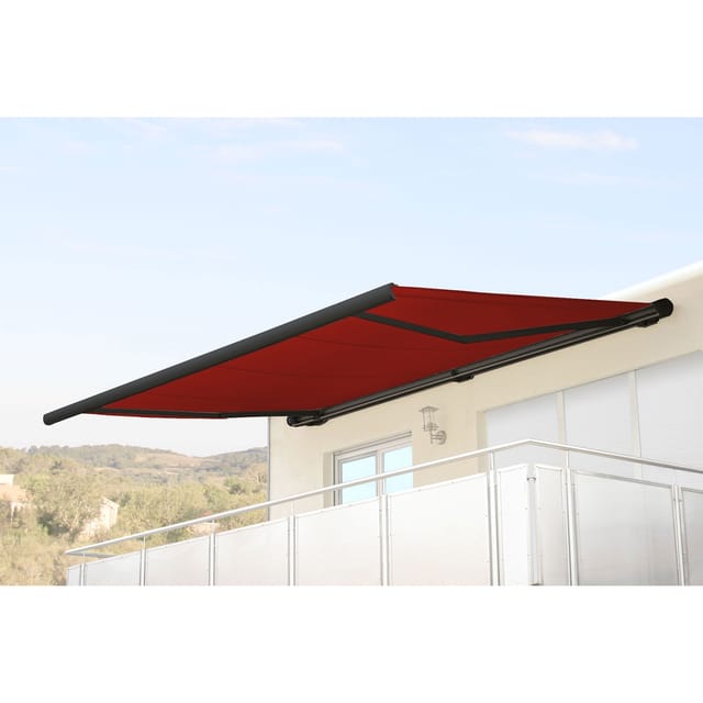 MCW Elektrische Kassettenmarkise H124 5x3m Acryl Bordeaux-Rot Rahmen Anthrazit
