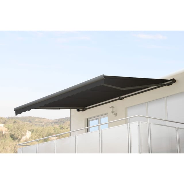 MCW Kassetten-Markise H123 mit Volant 4,5x3m Polyester Anthrazit Grau