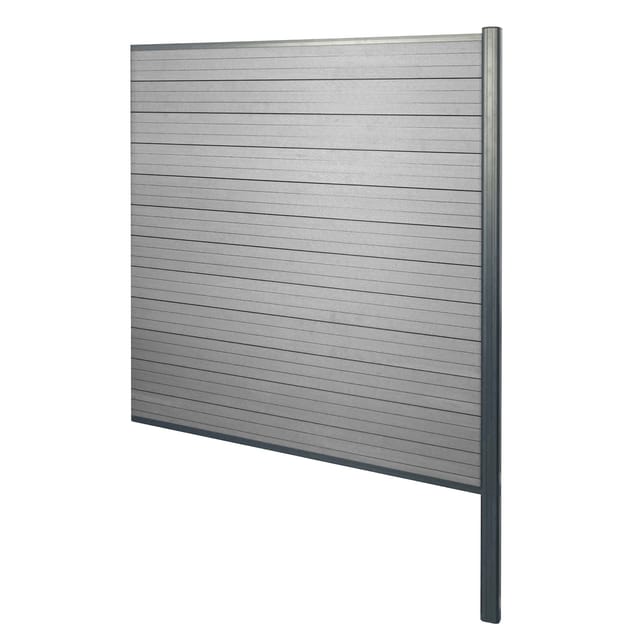 MCW WPC-Sichtschutz Savoie Windschutz Zaun Alu-Pfosten Zum Einbetonieren - Erweiterungselement 185cm Grau