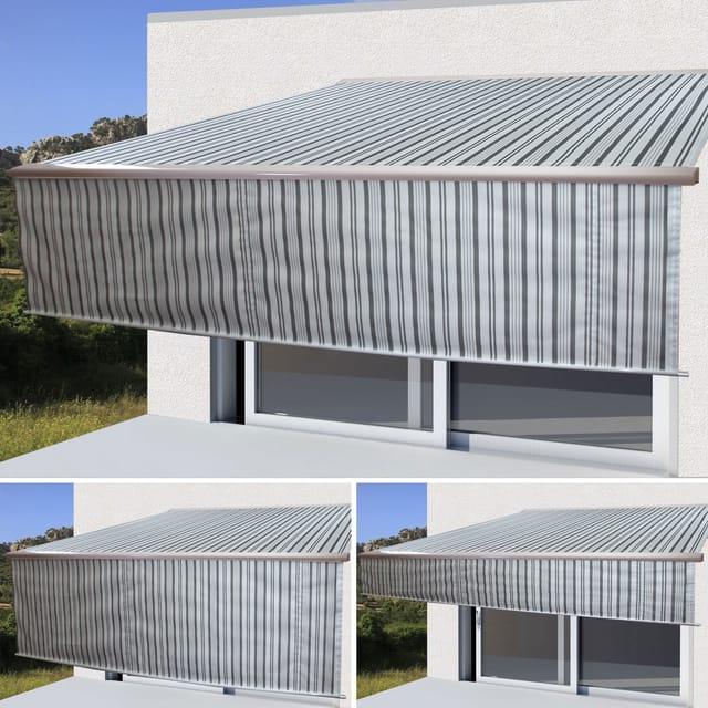 MCW Kassetten-Markise H124 Volant Ausfahrbar 5x3m Polyester Grau/Weiß
