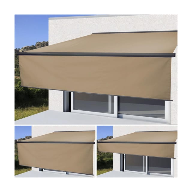 MCW Kassetten-Markise H124 Volant Ausfahrbar 4x3m Polyester Creme Anthrazit