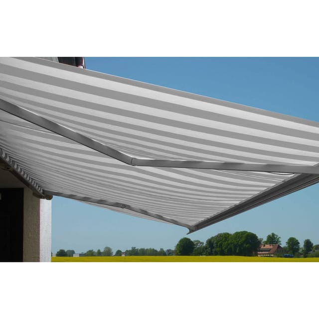 MCW Elektrische Kassettenmarkise H122 4x3m Acryl Grau/Weiß Rahmen Grau