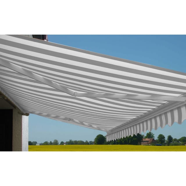 MCW Kassetten-Markise H124 mit Volant 5x3m Acryl Grau/Weiß